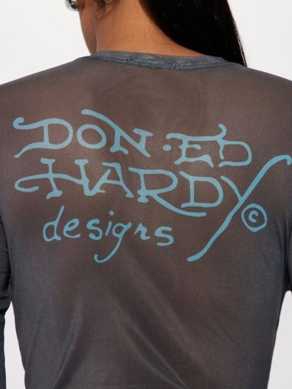 Ed Hardy Mesh Skull Graphic Long Sleeve Top Size M NWT - Picture 2 of 8